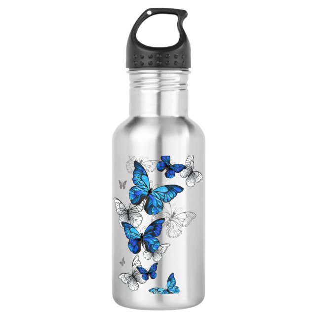 Blue Flying Butterflies Morpho 710 Ml Water Bottle (Front)