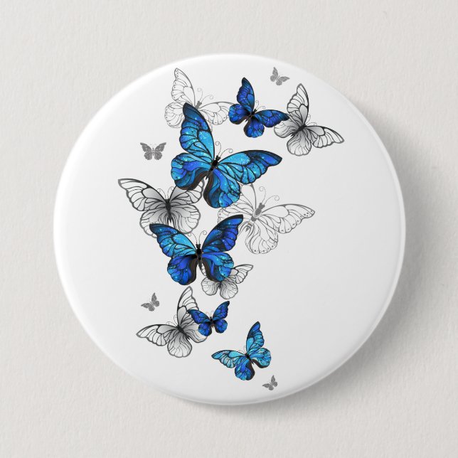 Blue Flying Butterflies Morpho 7.5 Cm Round Badge (Front)