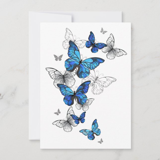 Blue Flying Butterflies Morpho Announcement (Front)