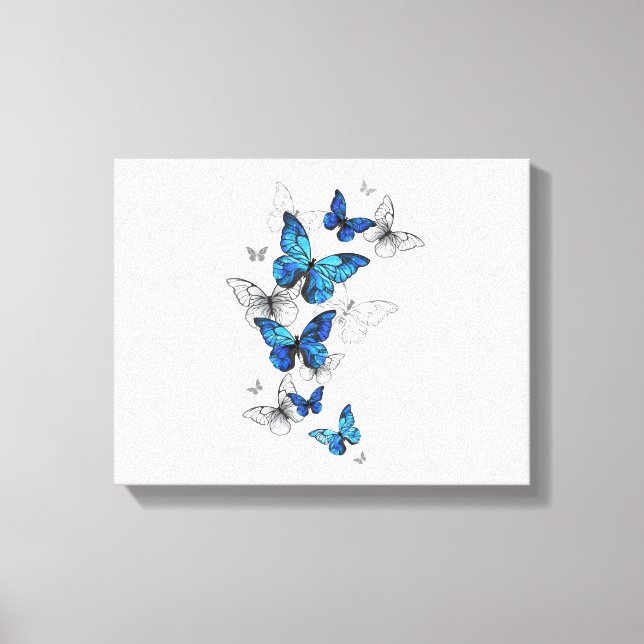 Blue Flying Butterflies Morpho Canvas Print (Front)