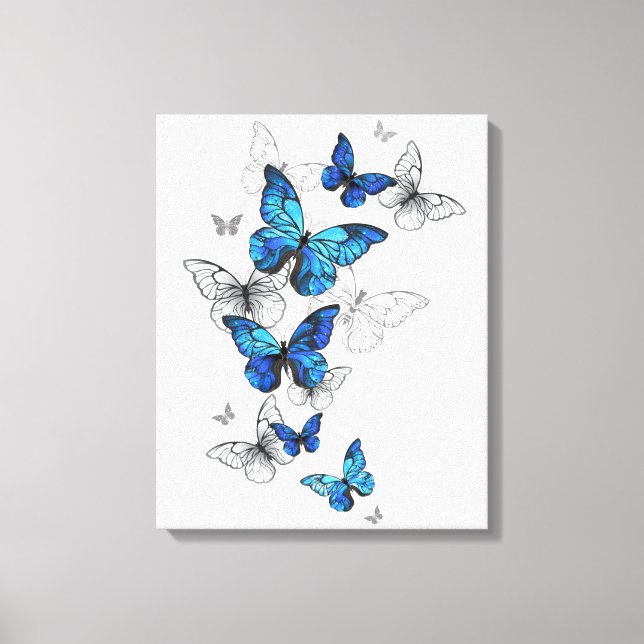 Blue Flying Butterflies Morpho Canvas Print (Front)