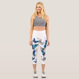 Blue Flying Butterflies Morpho Capri Leggings