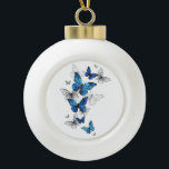 Blue Flying Butterflies Morpho Ceramic Ball Christmas Ornament<br><div class="desc">Flying Blue Butterflies morpho and white butterflies on a light abstract background. Morpho. Design with blue butterflies morpho.</div>