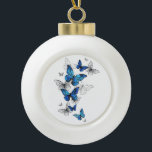 Blue Flying Butterflies Morpho Ceramic Ball Christmas Ornament<br><div class="desc">Flying Blue Butterflies morpho and white butterflies on a light abstract background. Morpho. Design with blue butterflies morpho.</div>