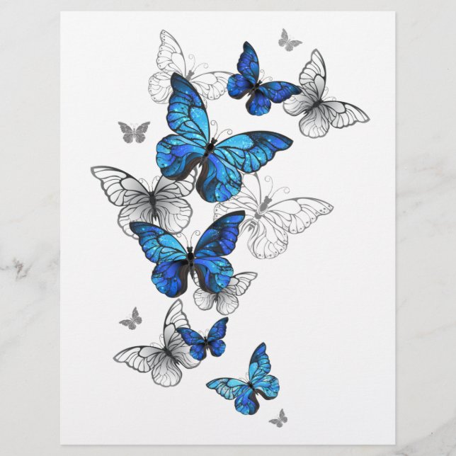 Blue Flying Butterflies Morpho Custom Letterhead (Front)
