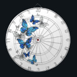 Blue Flying Butterflies Morpho Dartboard<br><div class="desc">Flying Blue Butterflies morpho and white butterflies on a light abstract background. Morpho. Design with blue butterflies morpho.</div>