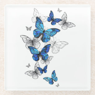 Blue Flying Butterflies Morpho Glass Coaster