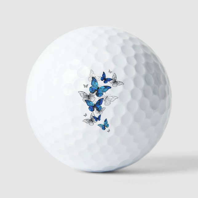 Blue Flying Butterflies Morpho Golf Balls (Front)