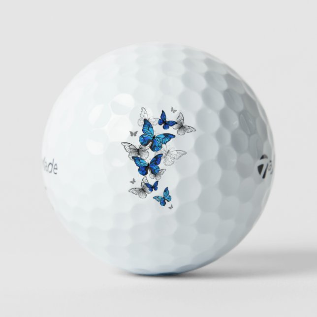 Blue Flying Butterflies Morpho Golf Balls (Front)