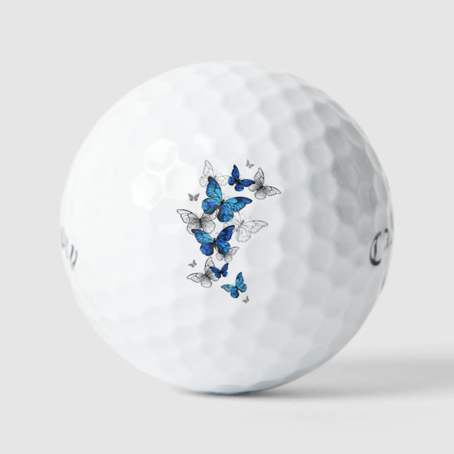 Blue Flying Butterflies Morpho Golf Balls (Front)