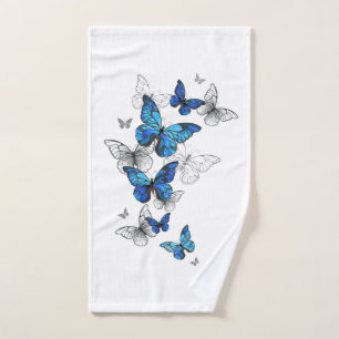 Blue Flying Butterflies Morpho Hand Towel