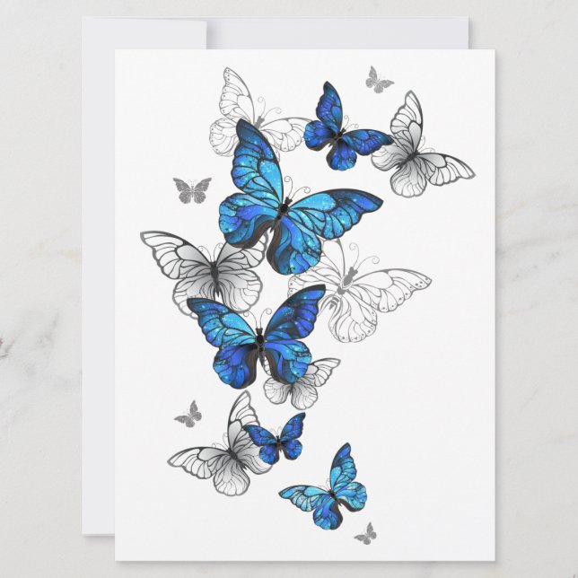 Blue Flying Butterflies Morpho Holiday Card (Front)