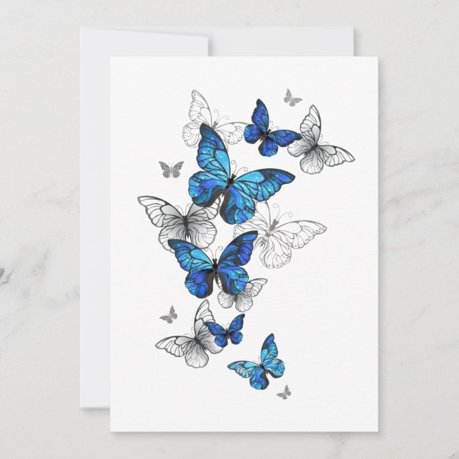 Blue Flying Butterflies Morpho Holiday Card (Front)