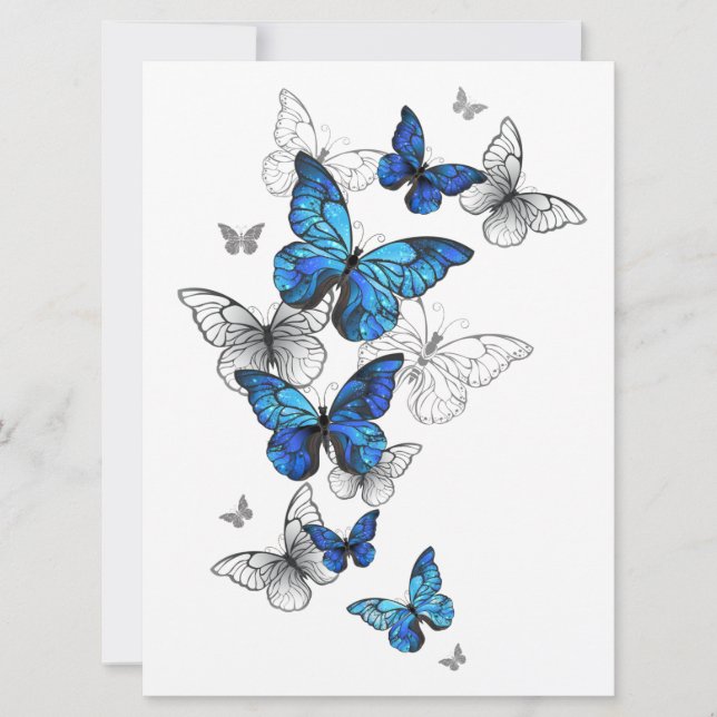 Blue Flying Butterflies Morpho Invitation (Front)