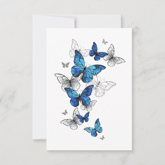 Blue Flying Butterflies Morpho Invitation (Front)