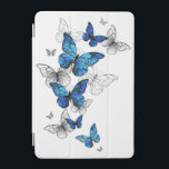 Blue Flying Butterflies Morpho iPad Mini Cover<br><div class="desc">Flying Blue Butterflies morpho and white butterflies on a light abstract background. Morpho. Design with blue butterflies morpho.</div>
