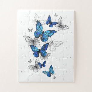 Blue Flying Butterflies Morpho Jigsaw Puzzle