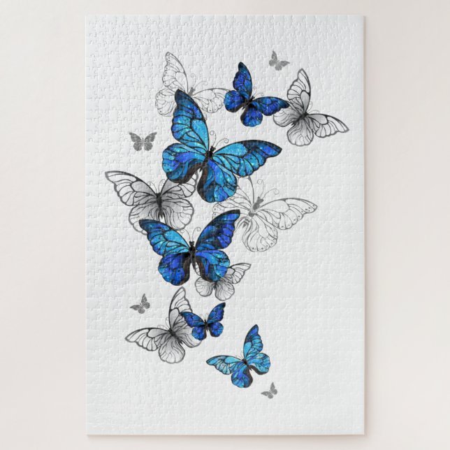 Blue Flying Butterflies Morpho Jigsaw Puzzle (Vertical)