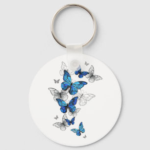 Blue Flying Butterflies Morpho Key Ring