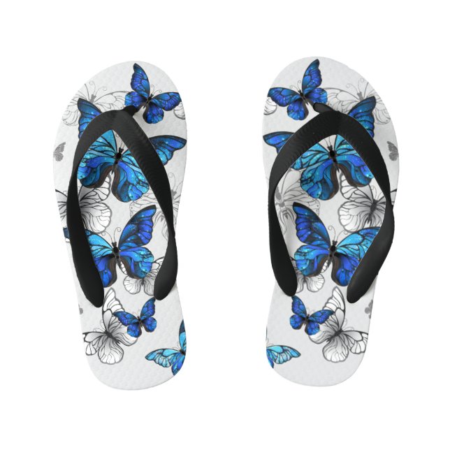 Blue Flying Butterflies Morpho Kid's Jandals (Footbed)