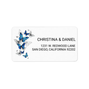 Blue Flying Butterflies Morpho Label