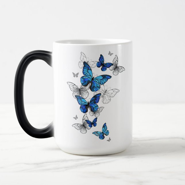 Blue Flying Butterflies Morpho Magic Mug (Left)