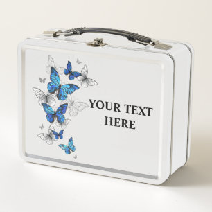 Blue Flying Butterflies Morpho Metal Lunch Box