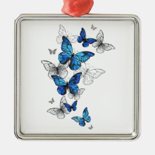 Blue Flying Butterflies Morpho Metal Tree Decoration