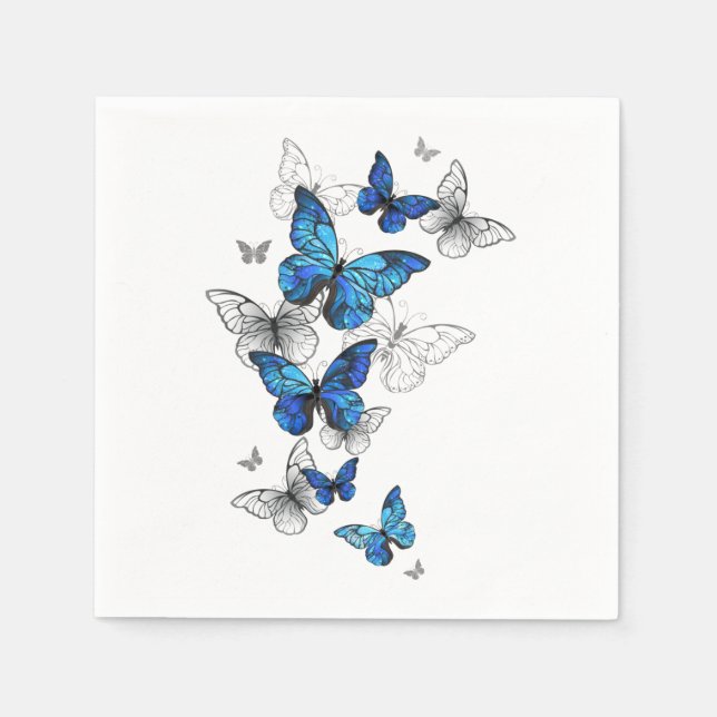 Blue Flying Butterflies Morpho Napkin (Front)