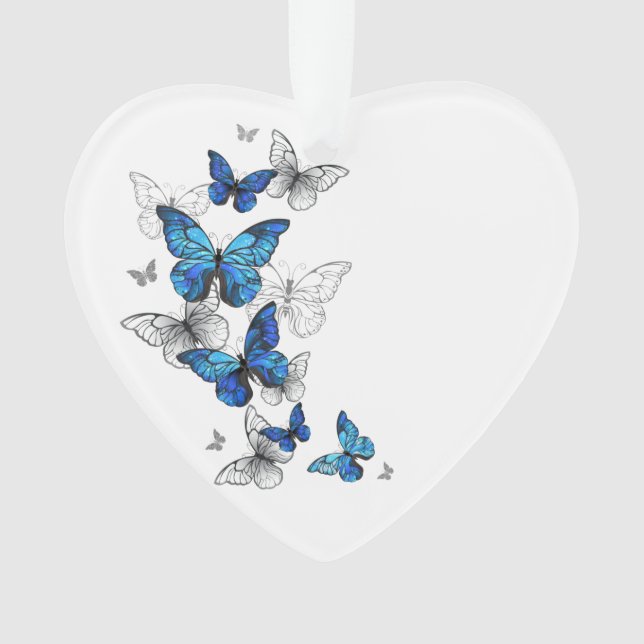 Blue Flying Butterflies Morpho Ornament (Front)