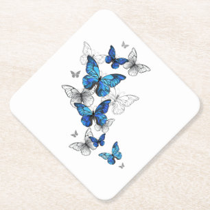 Blue Flying Butterflies Morpho Paper Coaster