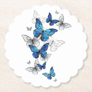 Blue Flying Butterflies Morpho Paper Coaster