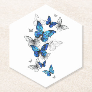 Blue Flying Butterflies Morpho Paper Coaster