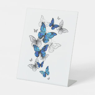 Blue Flying Butterflies Morpho Pedestal Sign
