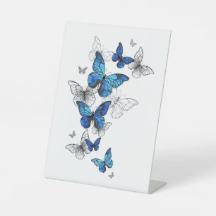 Blue Flying Butterflies Morpho Pedestal Sign
