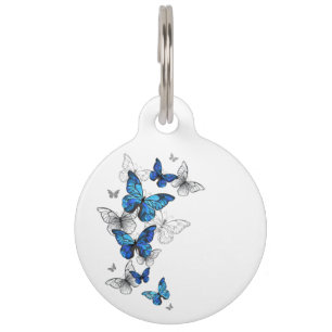 Blue Flying Butterflies Morpho Pet Tag