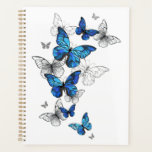 Blue Flying Butterflies Morpho Planner<br><div class="desc">Flying Blue Butterflies morpho and white butterflies on a light abstract background. Morpho. Design with blue butterflies morpho.</div>