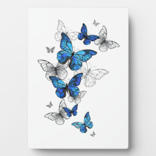 Blue Flying Butterflies Morpho Plaque