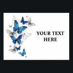 Blue Flying Butterflies Morpho Poster<br><div class="desc">Flying Blue Butterflies morpho and white butterflies on a light abstract background. Morpho. Design with blue butterflies morpho.</div>