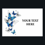 Blue Flying Butterflies Morpho Poster<br><div class="desc">Flying Blue Butterflies morpho and white butterflies on a light abstract background. Morpho. Design with blue butterflies morpho.</div>