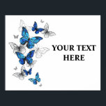Blue Flying Butterflies Morpho Poster<br><div class="desc">Flying Blue Butterflies morpho and white butterflies on a light abstract background. Morpho. Design with blue butterflies morpho.</div>