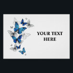 Blue Flying Butterflies Morpho Poster<br><div class="desc">Flying Blue Butterflies morpho and white butterflies on a light abstract background. Morpho. Design with blue butterflies morpho.</div>