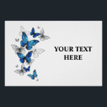 Blue Flying Butterflies Morpho Poster<br><div class="desc">Flying Blue Butterflies morpho and white butterflies on a light abstract background. Morpho. Design with blue butterflies morpho.</div>