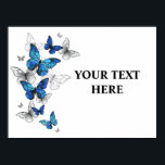 Blue Flying Butterflies Morpho Poster<br><div class="desc">Flying Blue Butterflies morpho and white butterflies on a light abstract background. Morpho. Design with blue butterflies morpho.</div>