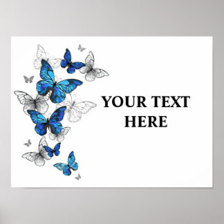 Blue Flying Butterflies Morpho Poster