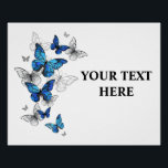 Blue Flying Butterflies Morpho Poster<br><div class="desc">Flying Blue Butterflies morpho and white butterflies on a light abstract background. Morpho. Design with blue butterflies morpho.</div>
