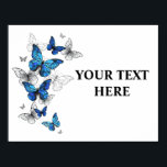 Blue Flying Butterflies Morpho Poster<br><div class="desc">Flying Blue Butterflies morpho and white butterflies on a light abstract background. Morpho. Design with blue butterflies morpho.</div>
