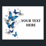Blue Flying Butterflies Morpho Poster<br><div class="desc">Flying Blue Butterflies morpho and white butterflies on a light abstract background. Morpho. Design with blue butterflies morpho.</div>