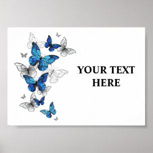 Blue Flying Butterflies Morpho Poster