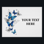 Blue Flying Butterflies Morpho Poster<br><div class="desc">Flying Blue Butterflies morpho and white butterflies on a light abstract background. Morpho. Design with blue butterflies morpho.</div>